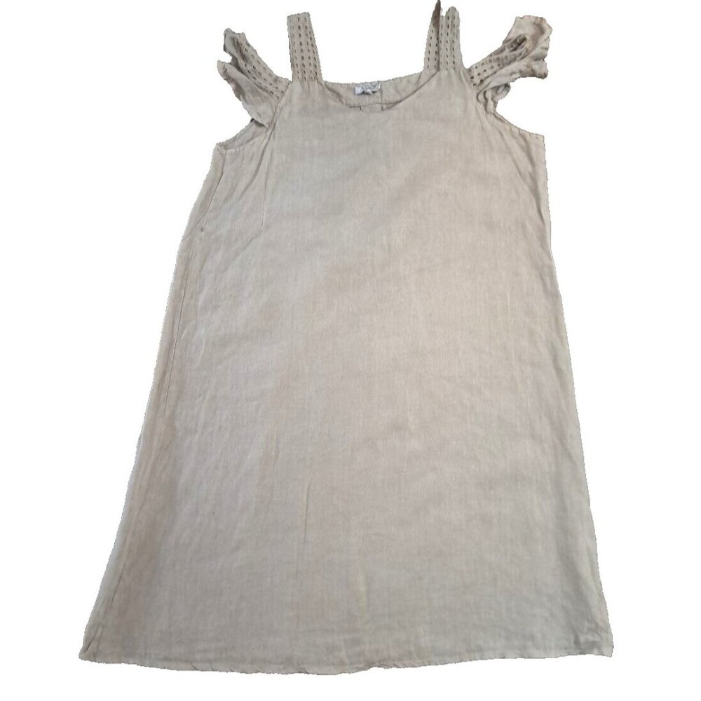 Womens Rosemarine Linen Dress Oatmeal Cold Shoulder Shift Italy Lightweight L